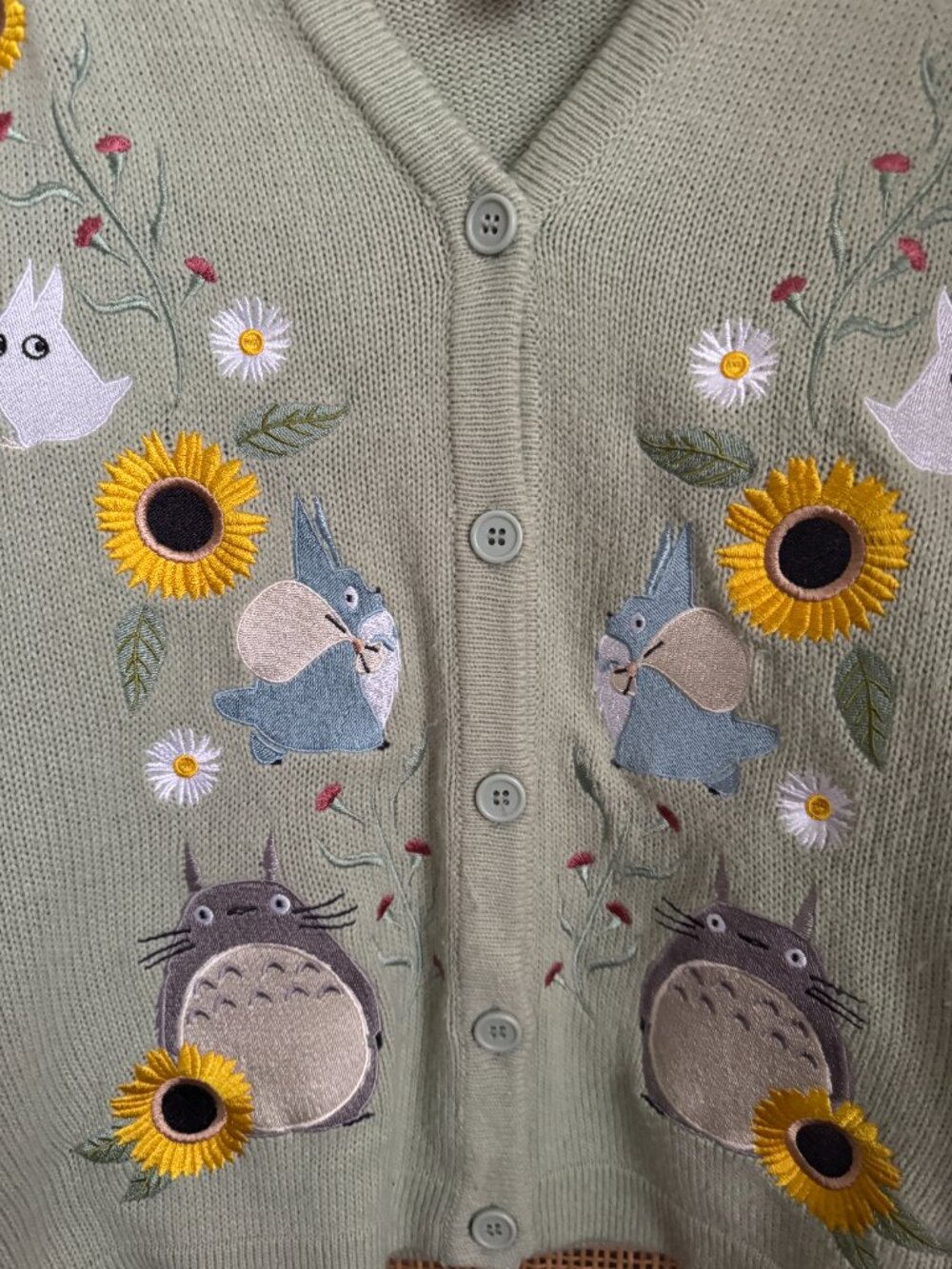 SOLD Cottagecore whimsy TOTORO pastel green cardigan. Size small-medium. - Picture 2 of 5
